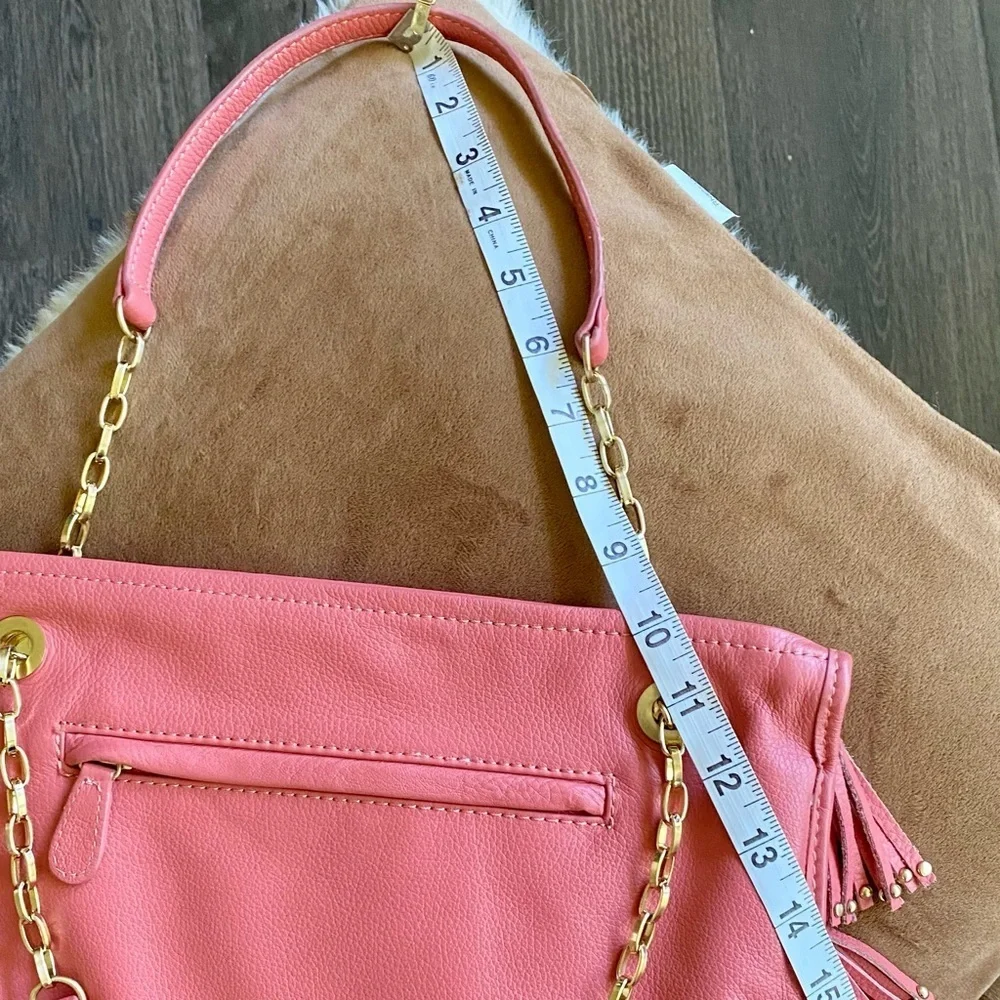 Frosting by Mary Norton Pink baguette, with tassels and Gold interior